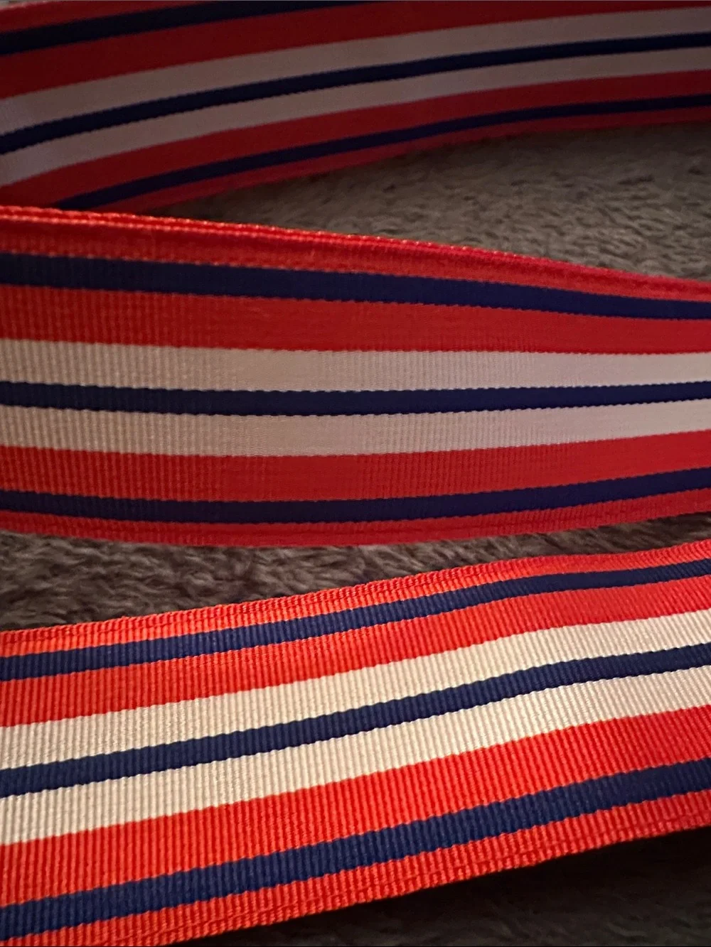 Polo Ralph Lauren Striped Orange, White & Blue Strip Belt with Leather Trim